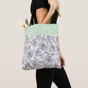 Bolsa Tote Padrão Floral Nome Personalizado
