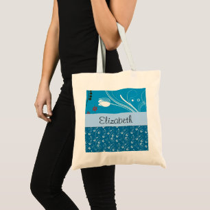 Bolsa Tote Padrão Floral, Padrão De Flores, Seu Nome