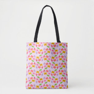 Bolsa Tote Padrão Floral Pastel Adorável Rosa Macio Feminino