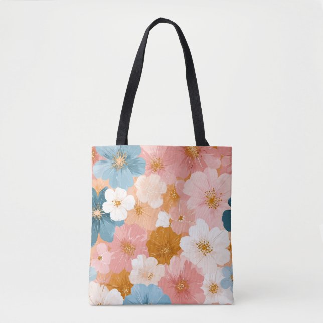 Bolsa Tote Padrão Floral Pastel Bonito (Frente)