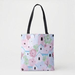 Bolsa Tote Padrão Floral Pastel Divertido