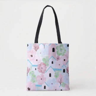 Bolsa Tote Padrão Floral Pastel Divertido