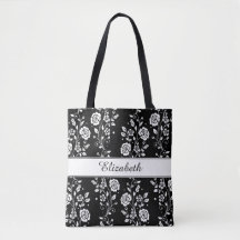 Padrão Floral Preto e Branco Botânico Flores