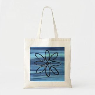 Bolsa Tote Padrão Floral Preto em Fundo Azul