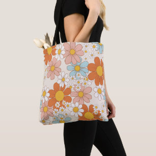Bolsa Tote Padrão Floral Retro Groovy Sem Costura de Margarid