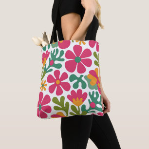 Bolsa Tote Padrão Floral Retro Rosa Groovy