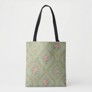 Bolsa Tote Padrão Floral Rococó Elegante em Pastéis Suaves