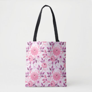 Bolsa Tote Padrão Floral Rosa com Flores Elegantes