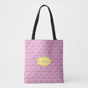 Bolsa Tote Padrão Floral Rosa de Preguiça Engraçado Adicion