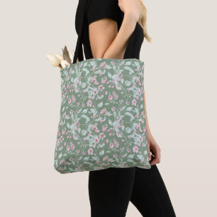 Bolsa Tote Padrão floral rosa e esbranquiçado