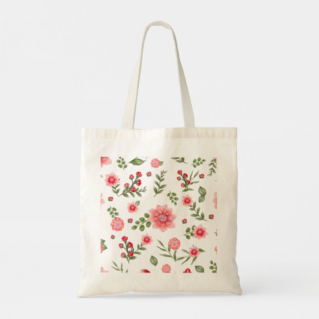 Bolsa Tote Padrão Floral Rosa Elegante (Verso)