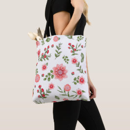 Bolsa Tote Padrão Floral Rosa Elegante