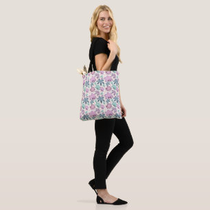 Bolsa Tote Padrão Floral Rosa em Aquarela Suave Papel de Pa