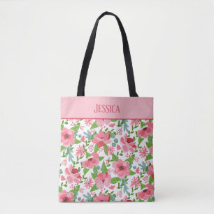 Bolsa Tote Padrão Floral Rosa Feminino