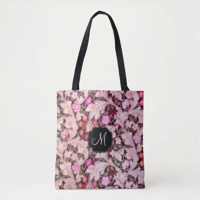 Bolsa Tote Padrão Floral Rosa-Leicester com Monograma (Frente)