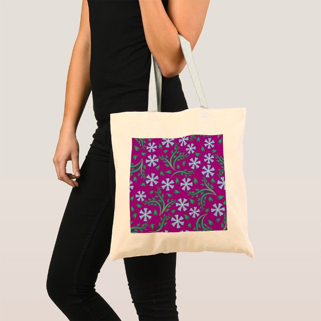 Bolsa Tote Padrão Floral Roxo com Flores Azuis (Criador carregado)