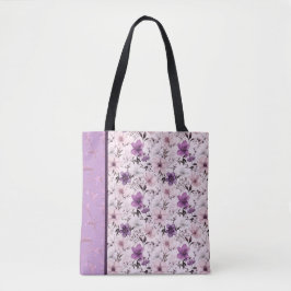 Bolsa Tote padrão floral roxo e rosa