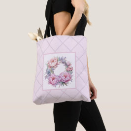 Bolsa Tote padrão floral roxo e rosa