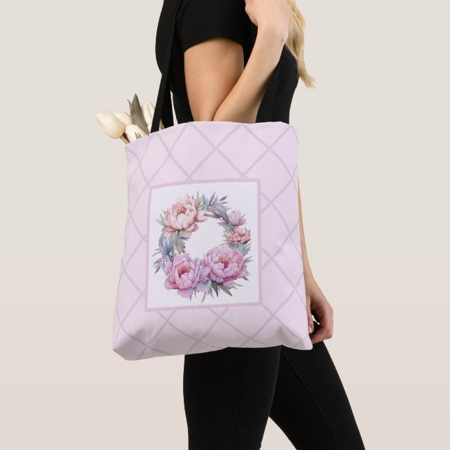 Bolsa Tote padrão floral roxo e rosa (Close Up)