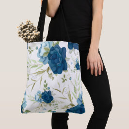 Bolsa Tote Padrão Floral Seamless de Aquarela Azul