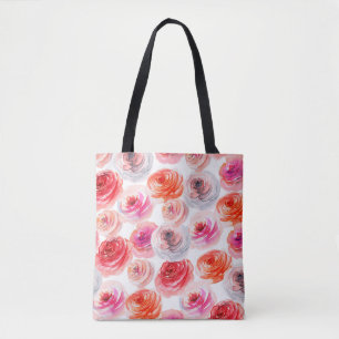 Bolsa Tote Padrão floral sem costura, de cor d'água vermelh