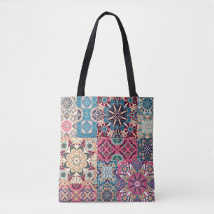 Bolsa Tote Padrão floral sem costura. Verificador Vintage