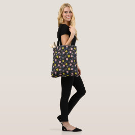 Bolsa Tote Padrão Floral Simples de Ilustração Preta e Rosa