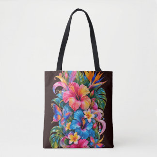 Bolsa Tote Padrão Floral Tropical Hibisco