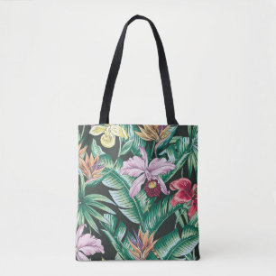 Bolsa Tote Padrão floral tropical sem costura com fluxo exó