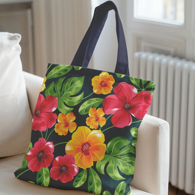 Bolsa Tote Padrão Floral Tropical Vibrante (Criador carregado)