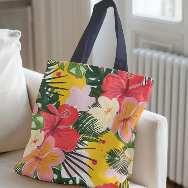 Bolsa Tote Padrão Floral Tropical Vibrante (Criador carregado)