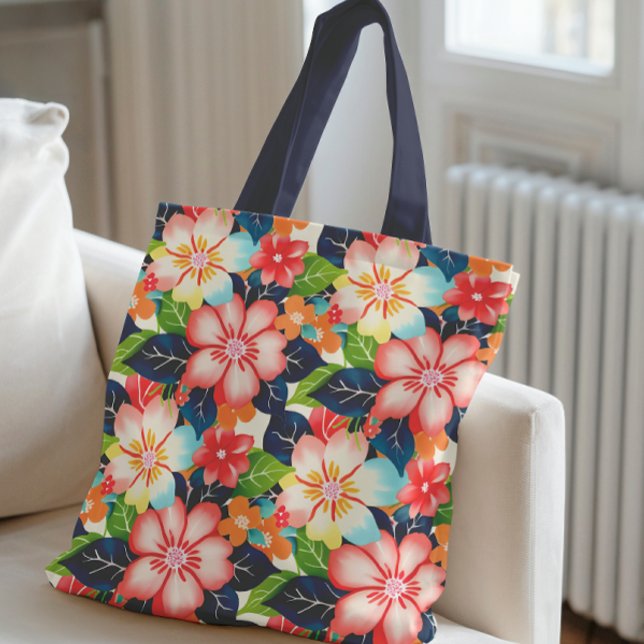 Bolsa Tote Padrão Floral Tropical Vibrante (Criador carregado)