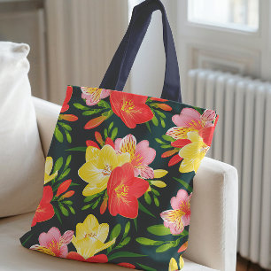 Bolsa Tote Padrão Floral Tropical Vibrante