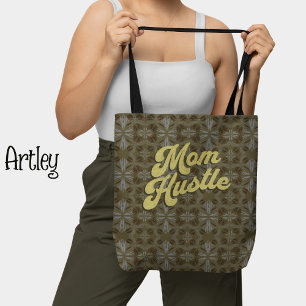 Bolsa Tote Padrão floral verde-amarelo-retrô Mãe Hustle