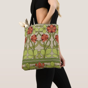 Bolsa Tote Padrão Floral Verde Sage Art Nouveau Vintage
