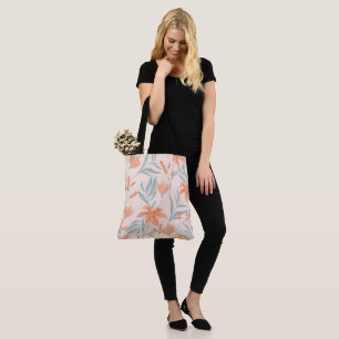 Bolsa Tote Padrão Floral Vibrante em Laranja e Verde Arte