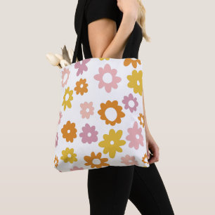 Bolsa Tote Padrão Floral Vintage 1970s em Lavanda Amarelo
