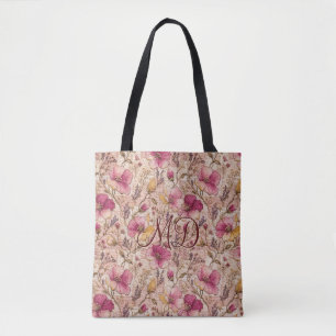 Bolsa Tote Padrão Floral Xadrez Pastel Chic