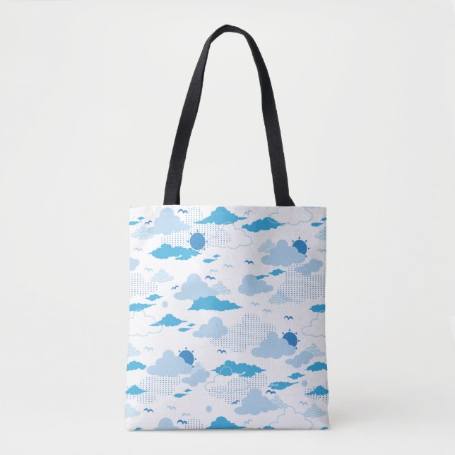 Bolsa Tote Padrão Fluffy Cloud Sunny White Sky (Frente)
