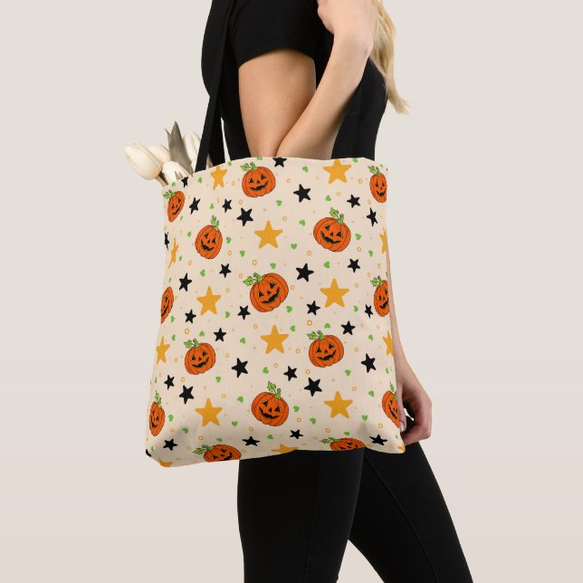Bolsa Tote Padrão Fofo de Abóbora de Halloween (Close Up)