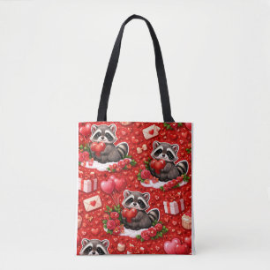 Bolsa Tote Padrão Fofo de Guaxinim do Dia dos Namorados Coraç