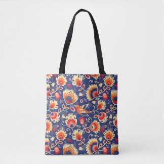 Bolsa Tote 💛 🧡 padrão Folclore 💙 flores amarelas 002