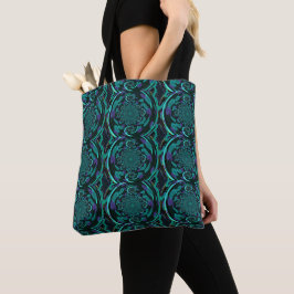 Bolsa Tote Padrão Fractal Preto e Azul Moderno