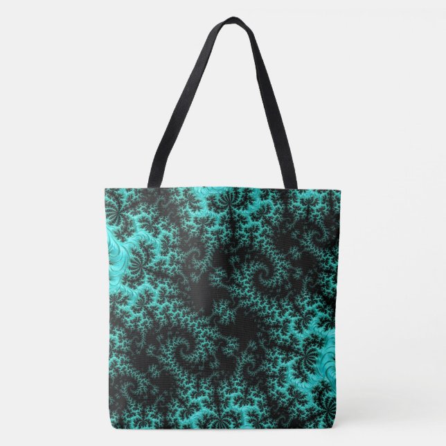Bolsa Tote Padrão Fratural Verde abstrato Preto (Frente)