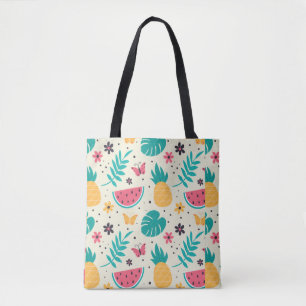 Bolsa Tote Padrão Fruta tropical Melancia abacaxi