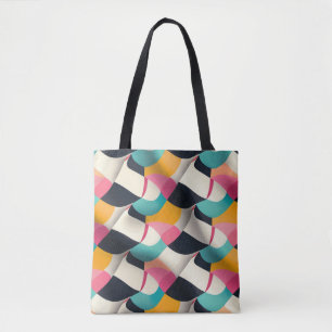 Bolsa Tote Padrão Geométrico 3D Retroativo no Teal, Rosa, Mos