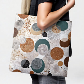 Bolsa Tote Padrão Geométrico Abstrato de Círculo Neutro Boho 