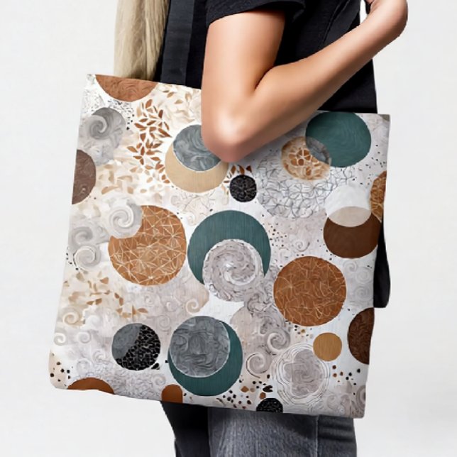 Bolsa Tote Padrão Geométrico Abstrato de Círculo Neutro Boho  (Criador carregado)