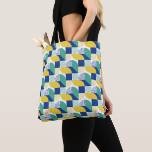 Bolsa Tote Padrão Geométrico Abstrato Verde Azul