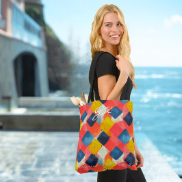 Bolsa Tote Padrão Geométrico Abstrato Vibrante em Diamantes